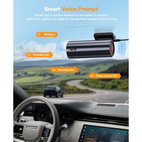 Dash Cam 4K WiFi 2160P Bilkamera, Dashkamera för bilar, Mini Front Dashcam för bilar med nattseende, Loop-inspelning, G-sensor, 24H parkeringsövervakning,