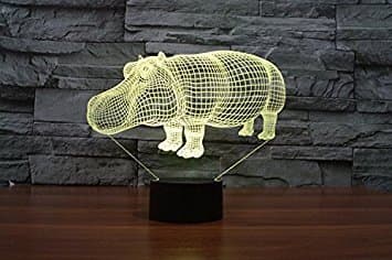3D Flodhest Natlampe LED USB 7 Farveskift LED Bordlampe X
