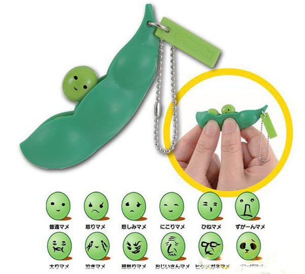 Sjov ansigtsudtryk Edamame Fidget nøglering ærtebælg Så