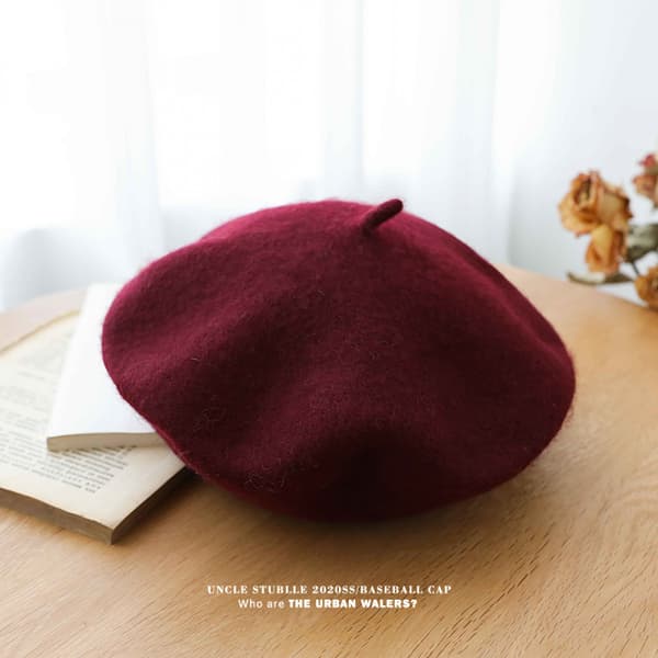 Uld Beret Hat, Ensfarvet Fransk Stil Vinter Varm Hue til