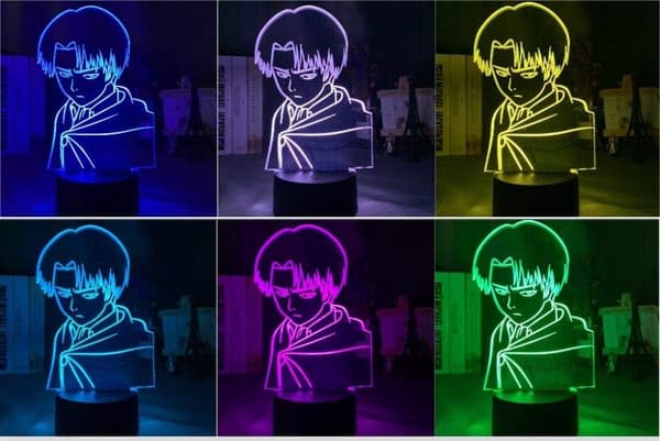 3D Natlampe Kaptajn Levi Ackerman Figur LED Natlampe