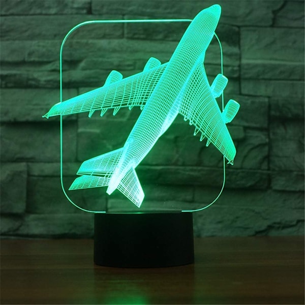 Flygplan 3D LED Civil Optisk Illusion Nattlampa, ZTOP 7 Färgbyte Touch Switch USB-driven Sovrumsdekoration Skrivbordslampa