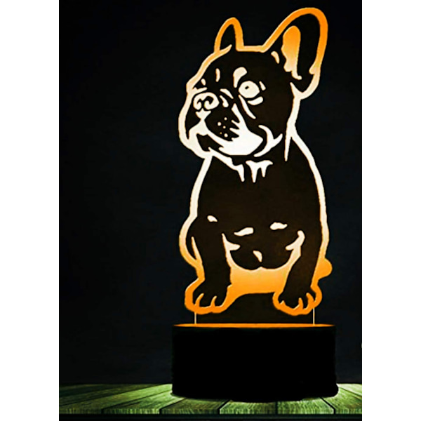 3D Fransk Bulldog Hund Djur Nattljus Bordslampa Dekor Ta