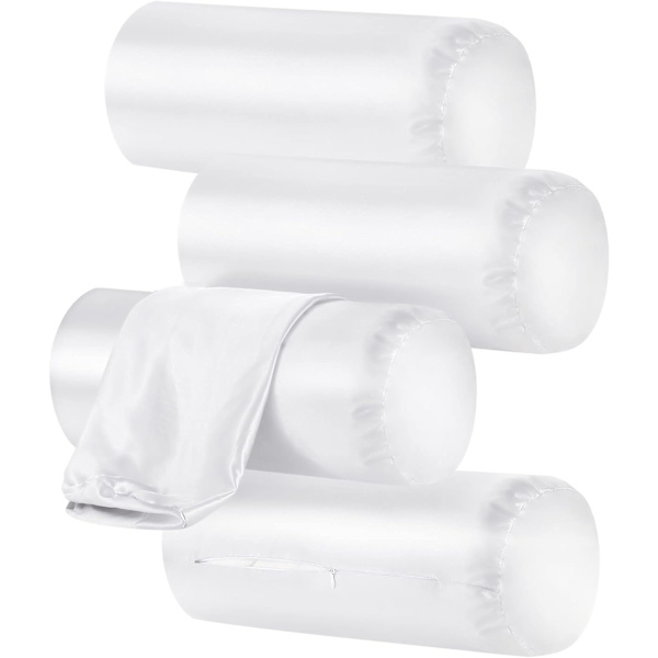 4-pack runda nackkuddefodral endast, nackkuddefodral med dragkedja, bolsterkuddefodral, nackrulle kuddfodral, satin cylinderkudde White 14 x 6 inches