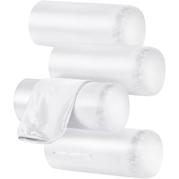 4-pack runda nackkuddefodral endast runda nackkuddefodral med dragkedja bolsterkuddefodral cervical nackrulle kuddfodral satin cylinderkudde White 17 x 7 inches