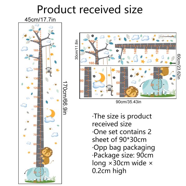 Baby Højde Vækst Diagram Vægklistermærke, DIY Tegneserie Dyr Måling Lineal Tapet Fjernelse Kunst Murmaleri Til Børn Børneværelse Soveværelse Dekoration