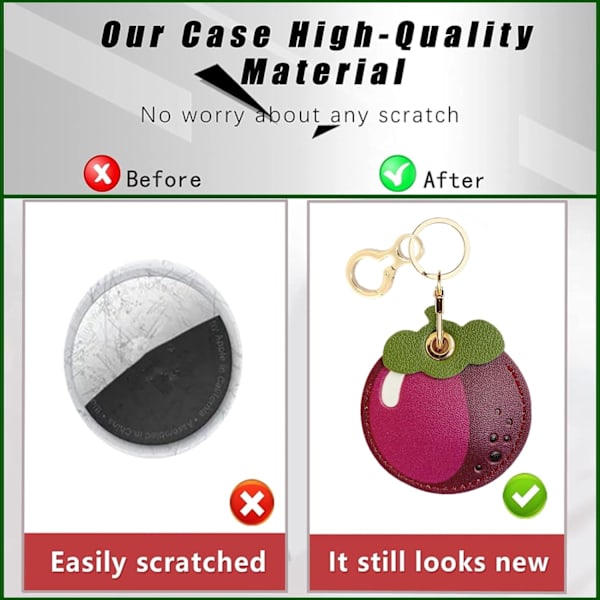 Læder nøgleringholder etui kompatibel med Apple AirTag, sød beskyttende Air Tag cover med nøglering, anti-scratch finder GPS tracker etui til Mangosteen