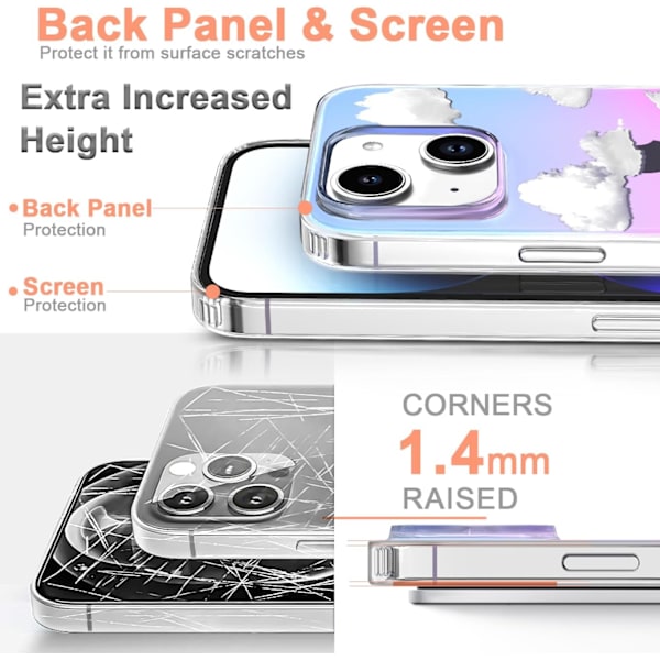 Telefonhårdskal Kompatibel med iPhone-fodral Slim Cystal Clear Holographic White Cloud Women Girls, Hård PC Stöttålig Skyddsdesign iPhone 15