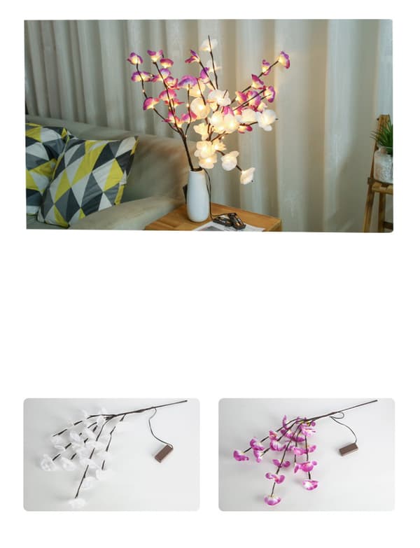 LED-belyste kunstige orkideblomster tregrener lys