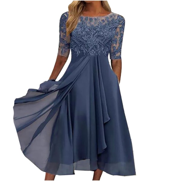 Klänning utskuren lång klänning Brudtärna aftonklänning (blå M)