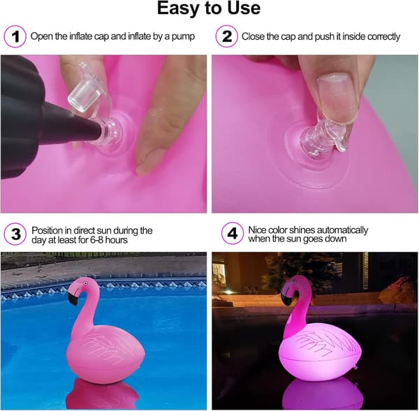 Werwing Solar Flamingo Flydende Pool Lys, Vandtæt Selvlysende Oppustelig Dekoration til Bryllupsfest Have Baghave, 2 Pak 2 Pack
