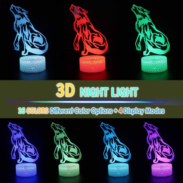 Wolf Dyr 3D Illusion LED Dekorationslampe Natlampe med Grøn