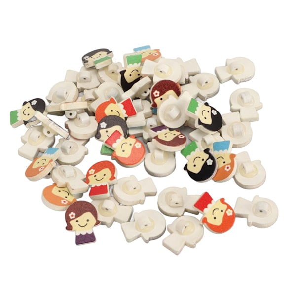 50 stk. Craft Knapper Premium Træ Tegneseriepige Holdbare Lyse Farver Bredt Anvendte Træknapper til Syning DIY