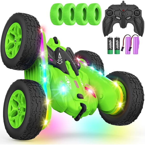 Kauko-ohjattava auto, temppuilu RC-autolelut Uudet päivitetyt valonauhat ja ajovalot Autolelut Kaksipuolinen 360° pyörivä 4WD Rc Drift Truck lapsille Green