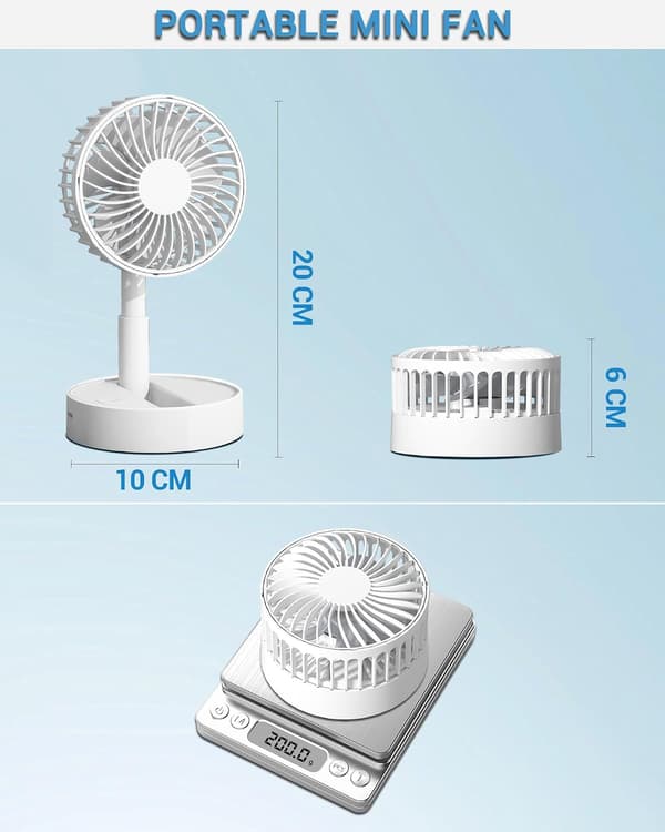 Bordventilator, USB Genopladelig 5400mAh-20CM Oscillerende Bærbar Bordventilator med 4 Hastighedsindstillinger, Foldbar Batteri Mini Køleventilator til mini