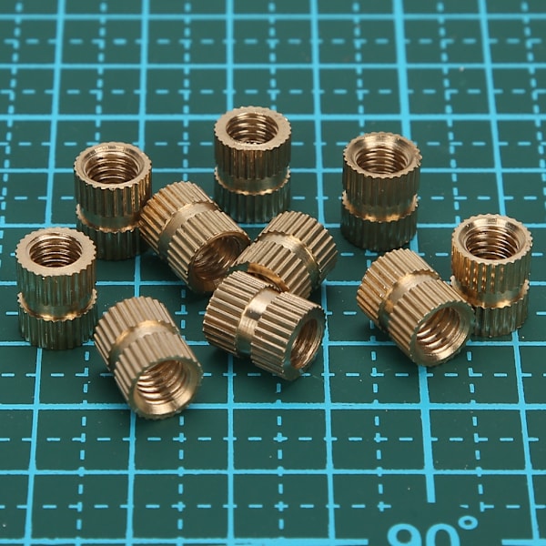 100 st Knurled Infällningsmutter i Mässing Dubbel Pass Infälld Fästelement Handgjorda Tillbehör M6x10x8