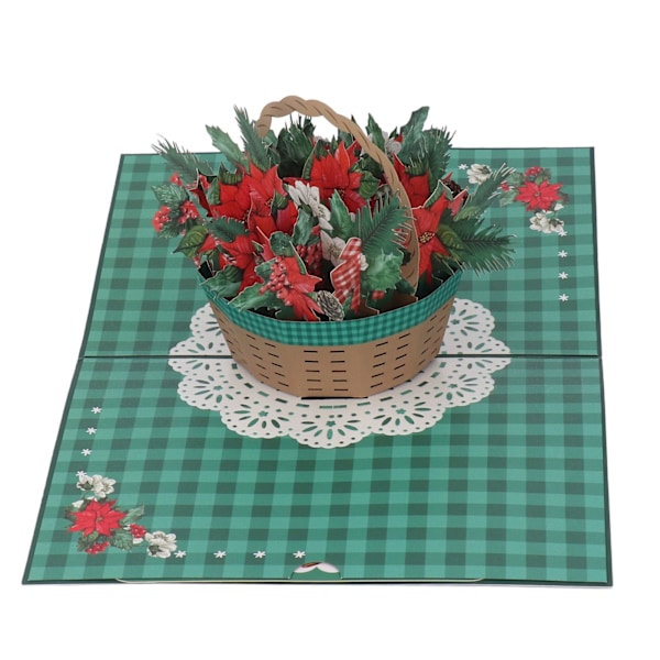 3D Jul-kort Blomkorg Utsökta Detaljer Popup Gratulationskort med Kuvert för Presentteman Fester