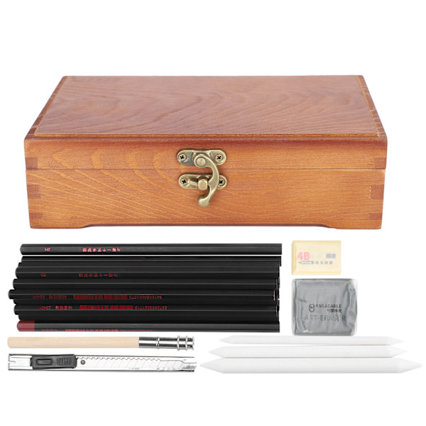 Skiss Pensel Set Konst Ritning Kit Kol Eraser Penna Box Förlängningsverktyg Skolmaterial