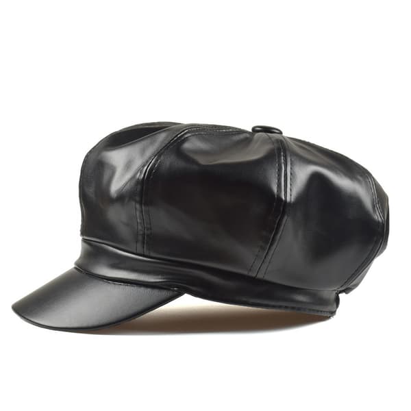 8-panel Newsboy-kasketter til kvinder, PU-læder Cabbie Painter H