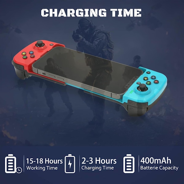 Bluetooth-kontroller för iPhone, Android, direkt spel, låg latens, telefonkontroller spelkontroll joystick för Galaxy S23 S22 S21 20 Ultra, iPhone 14 13 1 Blue+Red