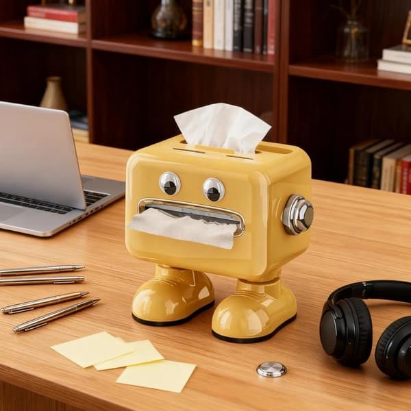 Gul Robotformet Servietboks Holder Multifunktionel Opbevaringsorganisator til Hjemmebadeværelse Skrivebord yellow