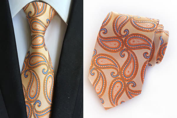Nyt Klassisk Herre Paisley Silke Slips, Guld