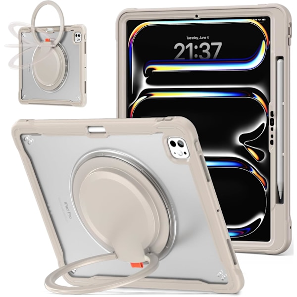 iPad Pro 11 tommer Deksel 2024 M4 Chip Lett Dobbeltlags Beskyttende Nettbrettdeksel, Slitesterke Sh0ck-Absorberende Hjørner med 360° Rotasjon Khaki iPad pro11 2024