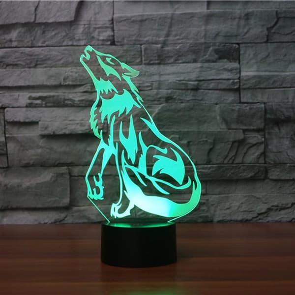 Wolf 3D Lampe Optisk Illusion Natlampe 7 Farveskiftende T