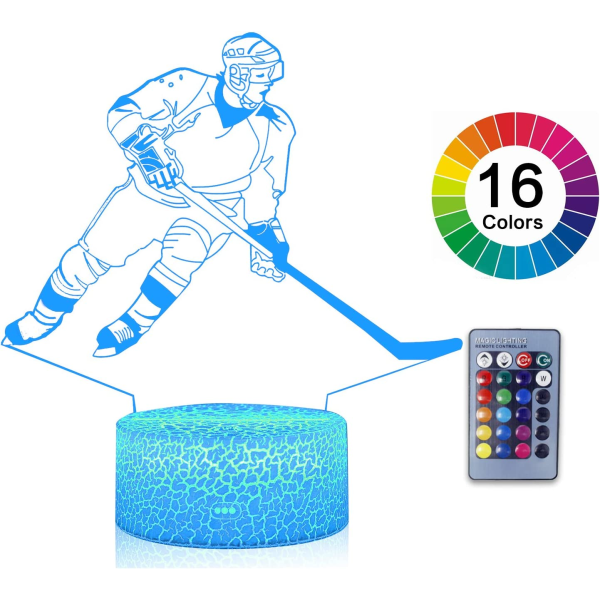 3D Illusion Hockey Nattlampa Lampa 16 Färgförändring Touch Wh