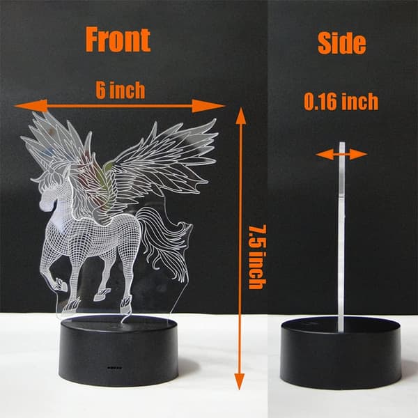 Unicorn LED 3D Illusjonslampe USB Optisk Lampe Nattlys Fe