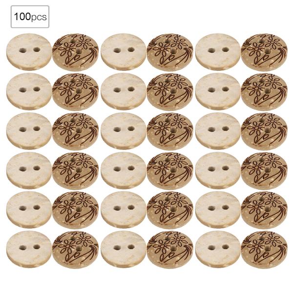 100 stk runde kokosnøttknapper Tegneserie DIY syhåndverk knapper Klær tilbehør 221