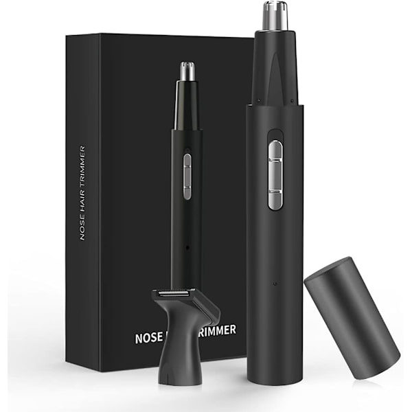 Øre- og næsehårstrimmer, professionel USB-genopladelig næsehårstrimmer til mænd og kvinder, 2 i 1 IPX7 vandtæt ansigtstrimmer med dobbelt-E Black