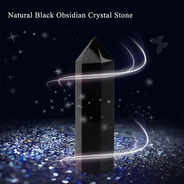 1 stk. Naturlig sort obsidian krystal sten spids helbredende hexagonal stav søjle