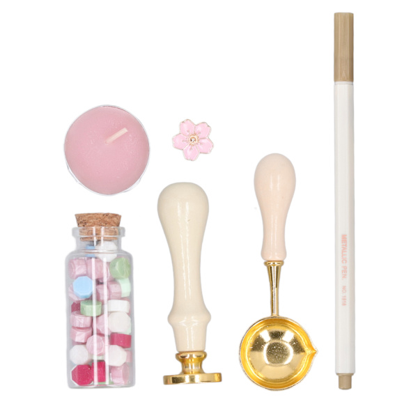 Vaxstämpelset Europeiskt Retro Sakura Mönster DIY Stämpel Handkonto Kuvert Eldfärg Tätningsvax Kit Presentförpackning Dekor