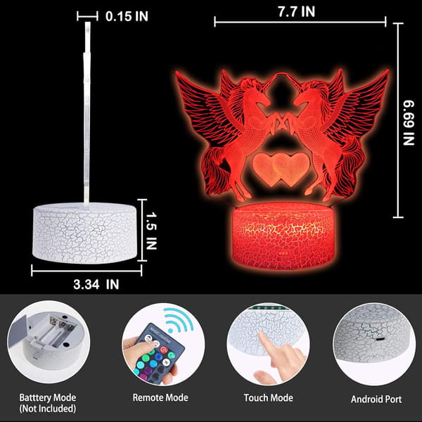 Unicorn 3D Illusion LED Bordlampe Natlampe med Lys