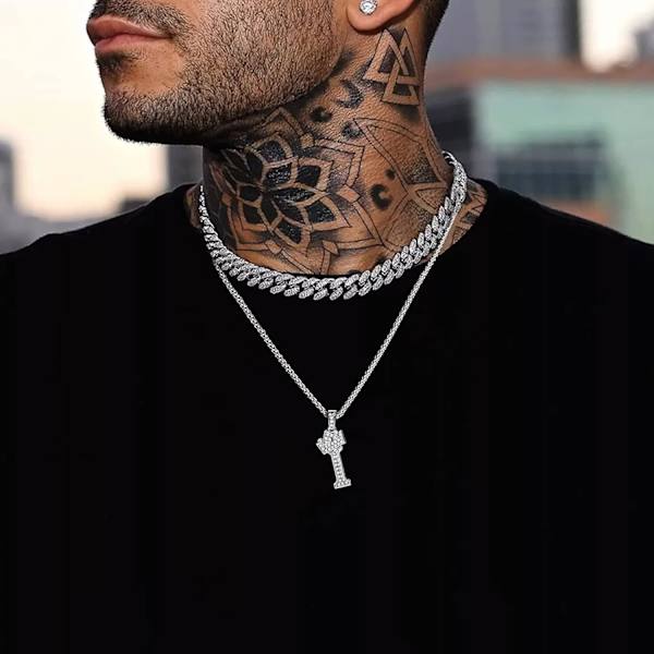 Krone Initial A-Z Halskæde, Iced Out Bogstav Vedhæng med 22-24 Tommer Kæde, Mænd Kvinder Bling Hip Hop Alfabet Navn Smykker Gave Store Initialer Halskæder I Silver