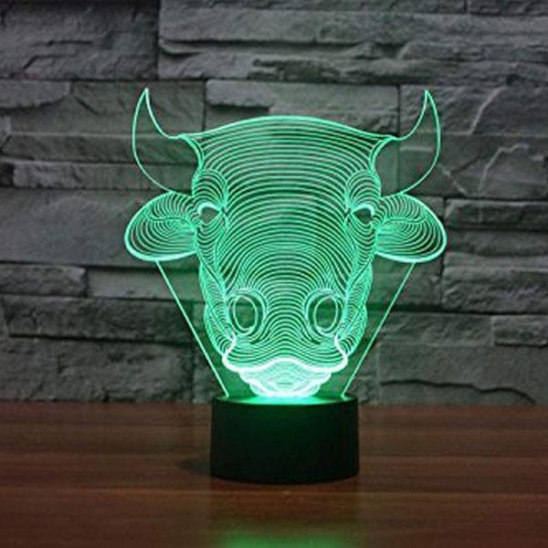 Tjur Ko 3D LED-lampa, Abstrakt optisk illusion nattljus