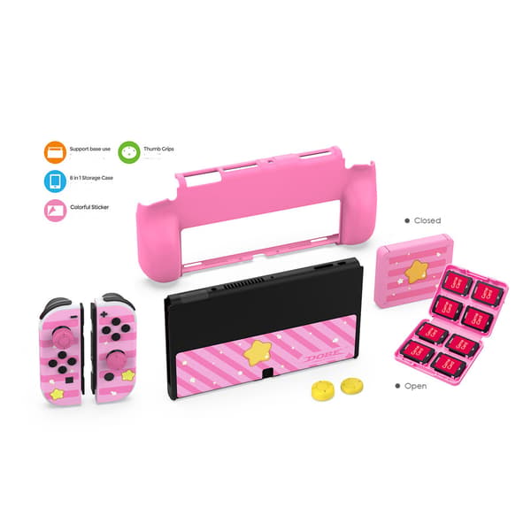 For Nintendo Switch OLED spillkonsoll klistremerke + konsolldeksel + kortholder + rockerhette-sett