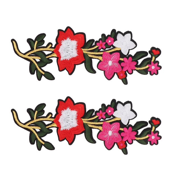 Blomster Patch 2 Blomster Lyse Farvet Polyester Special Mønster Broderet Patch til Tasker Tøj Nederdele Sko Rød