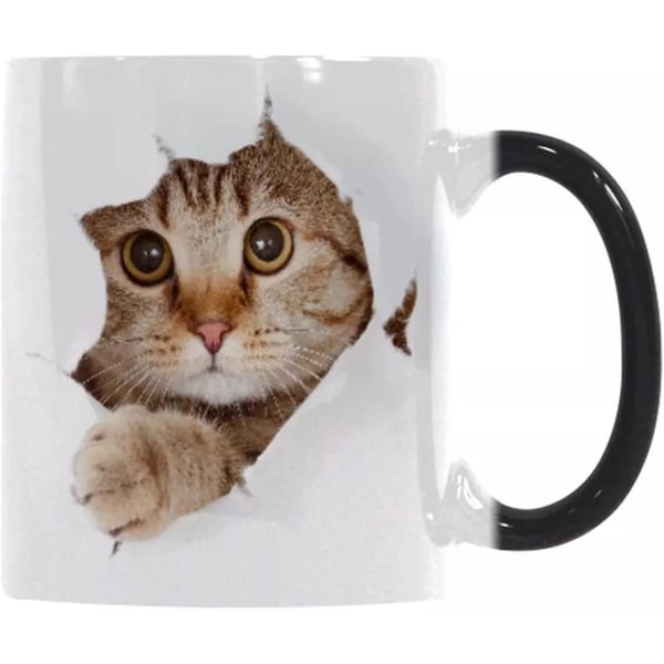 Lämpöväriä vaihtava muki, WmanCok 11 oz Magic Ceramic Cup kahvi-teemaidolle, kissa