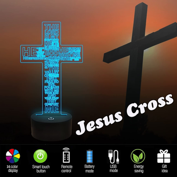 Jesus Kors 3D Nattlys, Kristus Optisk Illusjon Lys 1