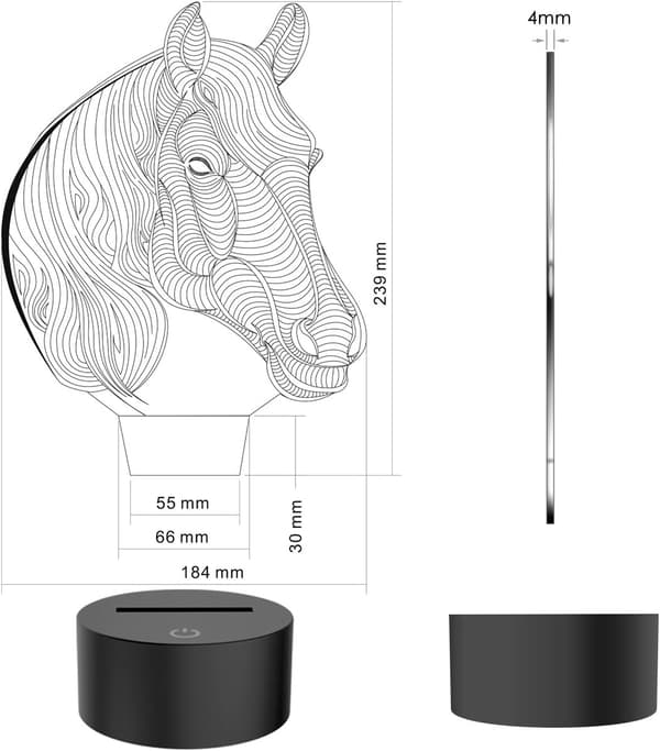 Hest Nattlys, 3D Illusjon Skrivebord Bordlampe Nattlys fo