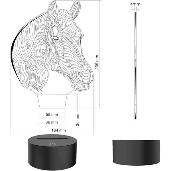 Heste Natlampe, 3D Illusion Skrivebordslampe Natlys fo