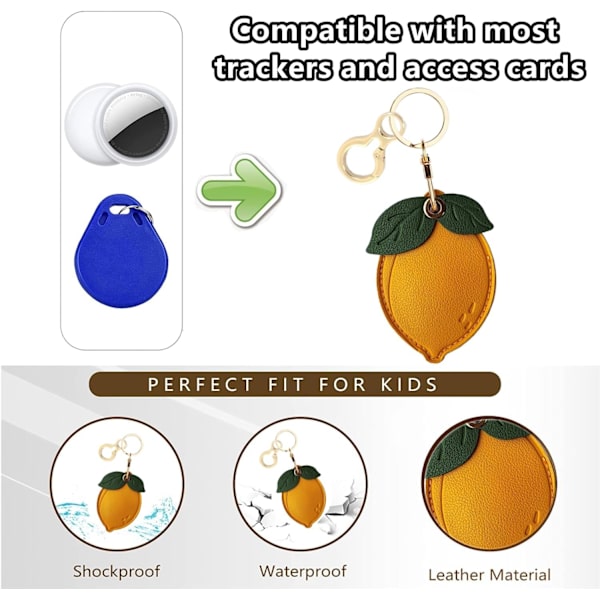 Læder nøgleringholder etui kompatibel med Apple AirTag, sød beskyttende Air Tag cover med nøglering, anti-scratch finder GPS tracker etui til Lemon b