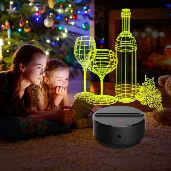 3D Natlampe Vinglas Flaske Led Lys Optisk Illusion La