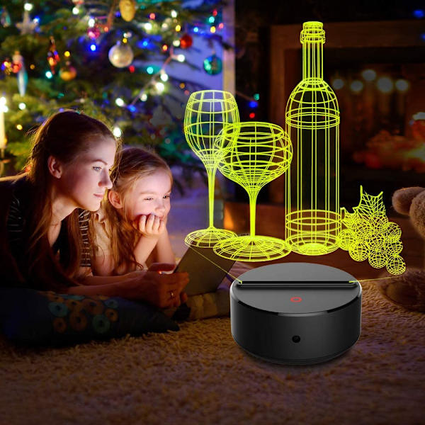 3D Nattlampe Vinglassflaske LED-lys Optisk Illusjon La