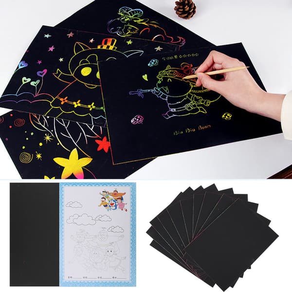 10 st Scratch Paper Unik Hand Making DIY Målningspapper Scratch Ritbok