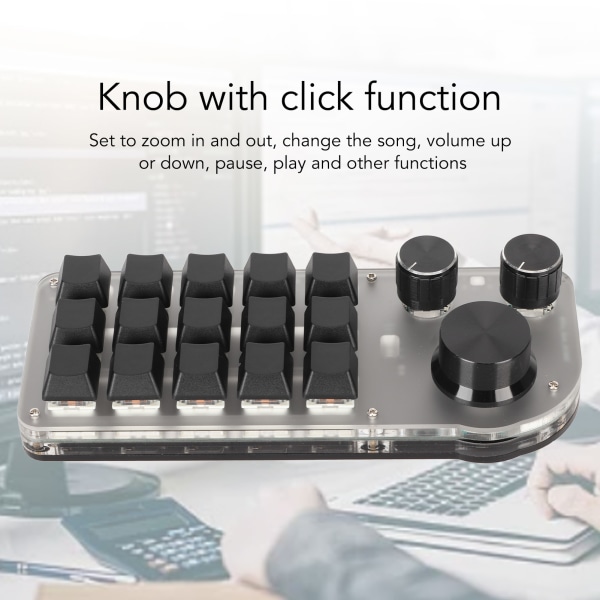 Programmerbar tastatur 3 knotter 15 taster bærbar RGB Bluetooth DIY mekanisk spilltastatur for kontorlaboratorium
