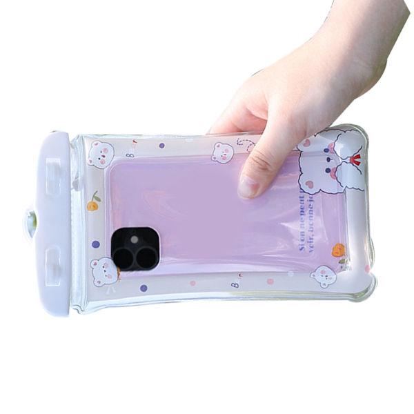 Vandtæt telefonpose Cartoon Cute Sensitive Touch Transparent telefonpose med snor til drifting svømning dykning White bear