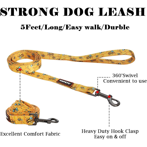 Sele och koppelset för hund, justerbart, kraftigt, utan drag, sele för små, medelstora och stora hundraser, bakre spänne, anti-vridning, perfekt för promenader (L(23 Yellow Bee L